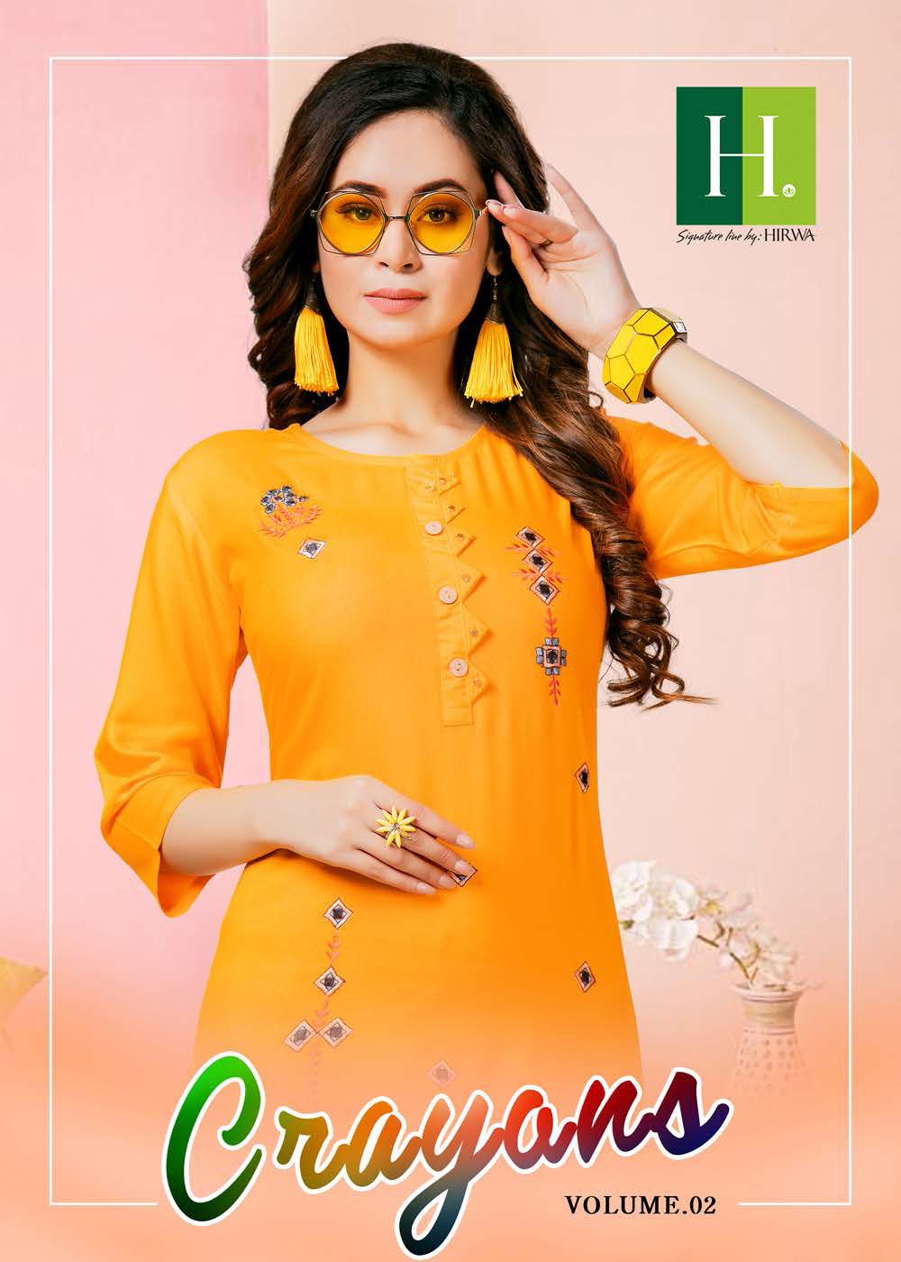 Hirwa Crayons Latest Designer Ethnic Wear Rayon Designer Kurti Collection